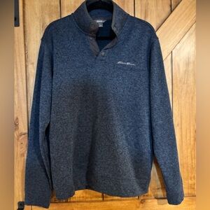 Eddie Bauer Men’s Fleece Medium Blue Heathered Radiator Pullover Long Sleeve